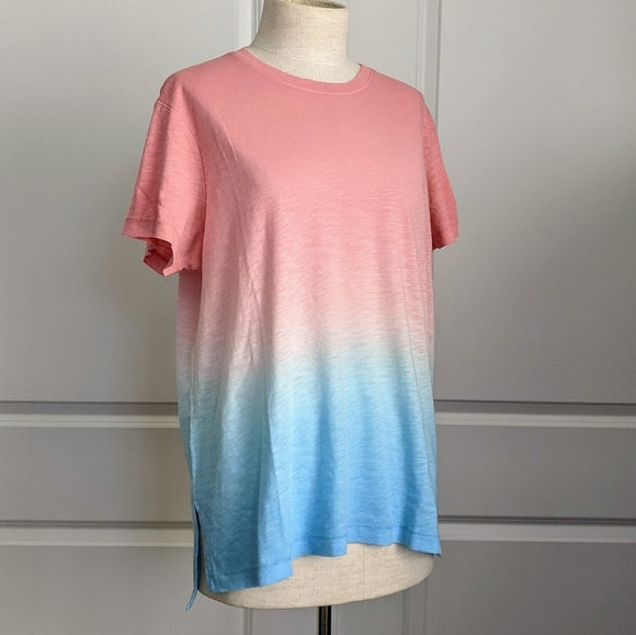 PJ Salvage Tee Short Sleeve Crew Neck Cotton Modal Blue Pink Sunset Ombre L NWT - Picture 3 of 12